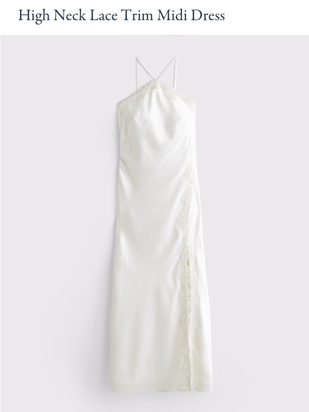 High Neck Lace Trim Midi Dress
